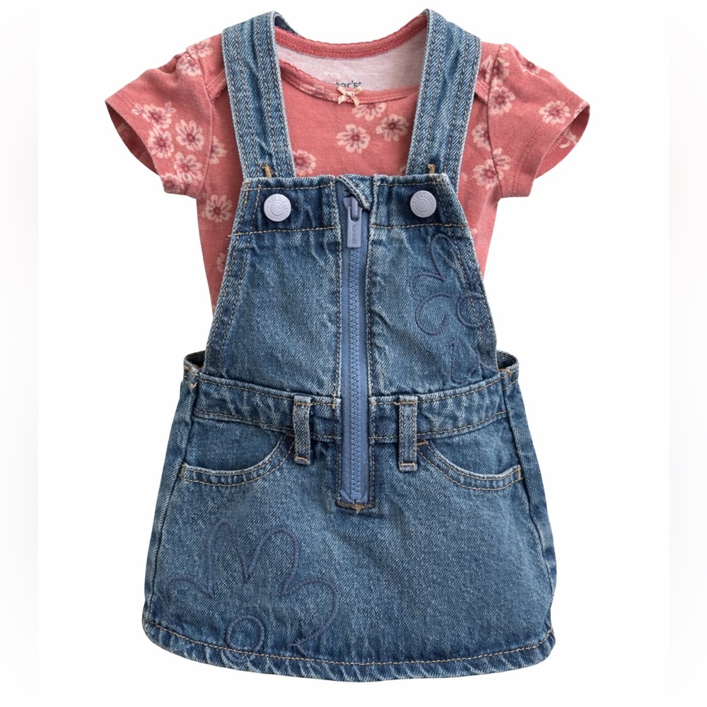 Old Navy Denim Overall Dress Set Floral Top Baby Girl 6–9M Cute